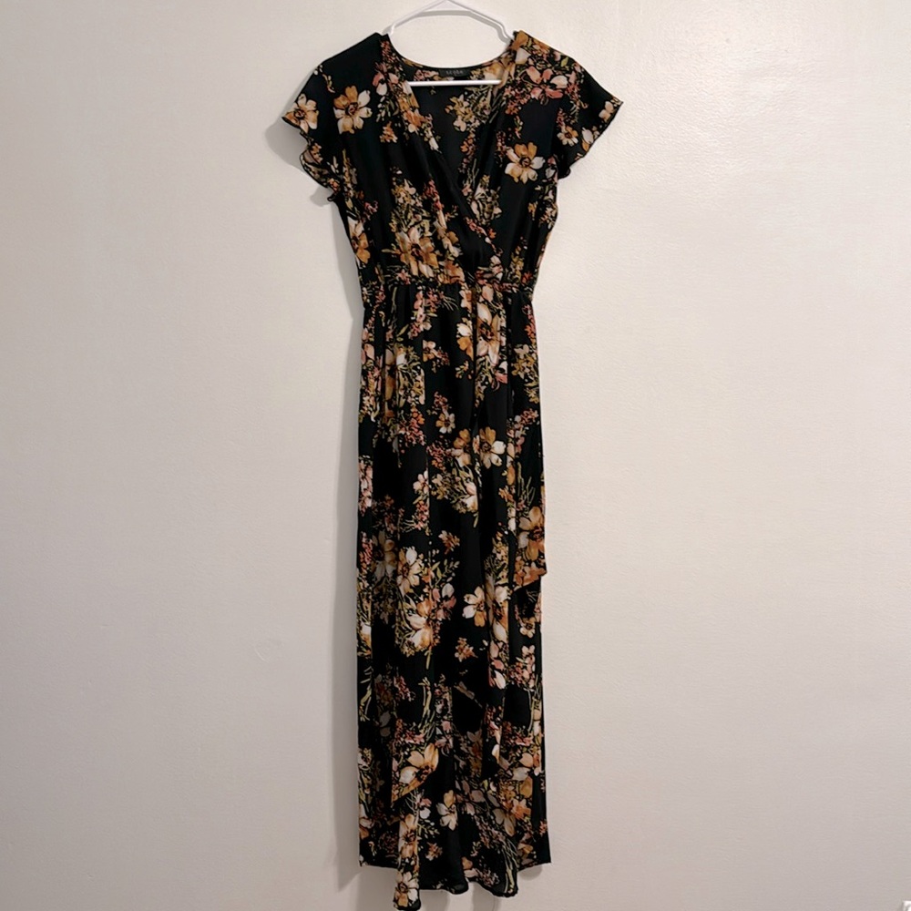 Black dress with flowers- maxi size medium- used